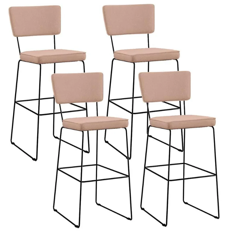 Kit 4 Banquetas Alta Base Em Aço Fixa Linho Rosê - Lyam Decor