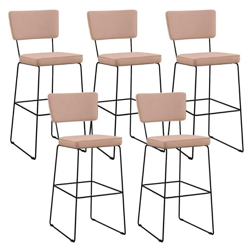 Kit 5 Banquetas Alta Base Em Aço Fixa Linho Rosê - Lyam Decor