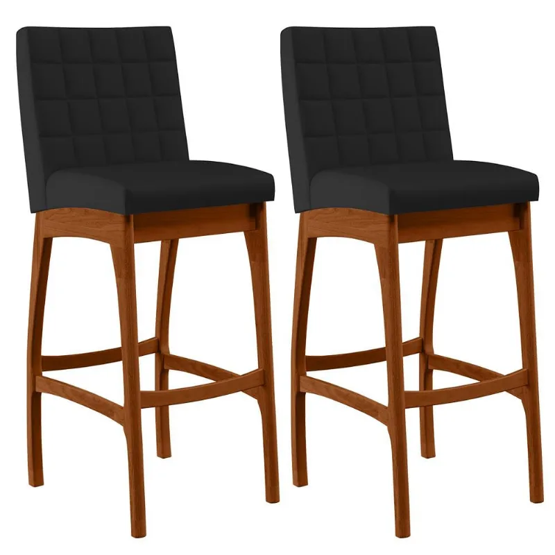 Kit 02 Banquetas Altas Para Cozinha Sala De Jantar Fixa Mila B04 Facto Preto Fosco - Lyam Decor - Lyam Decor