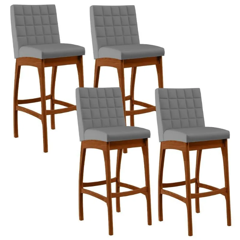 Kit 04 Banquetas Altas Cozinha Mila B04 Facto Cinza Fosco - Lyam Decor