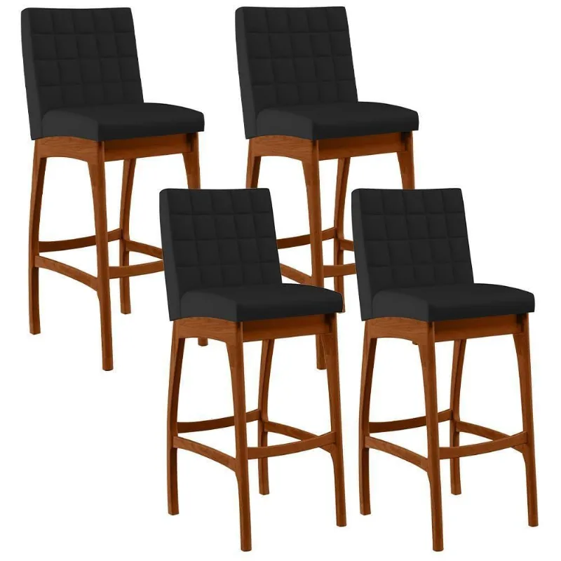 Kit 04 Banquetas Altas Mila Facto Preto Fosco - Lyam Decor