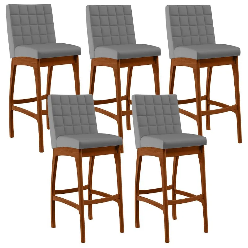 Kit 05 Banquetas Altas Para Cozinha Sala De Jantar Fixa Mila B04 Facto Cinza Fosco - Lyam Decor - Lyam Decor