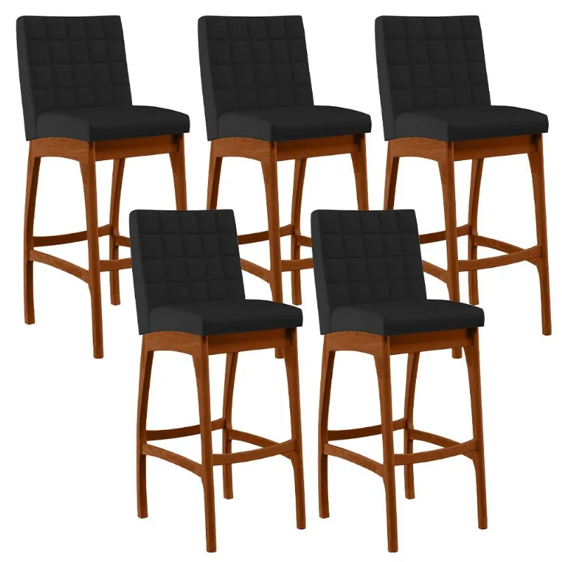 Kit 05 Banquetas Altas Para Cozinha Sala De Jantar Fixa Mila B04 Facto Preto Fosco - Lyam Decor - Lyam Decor