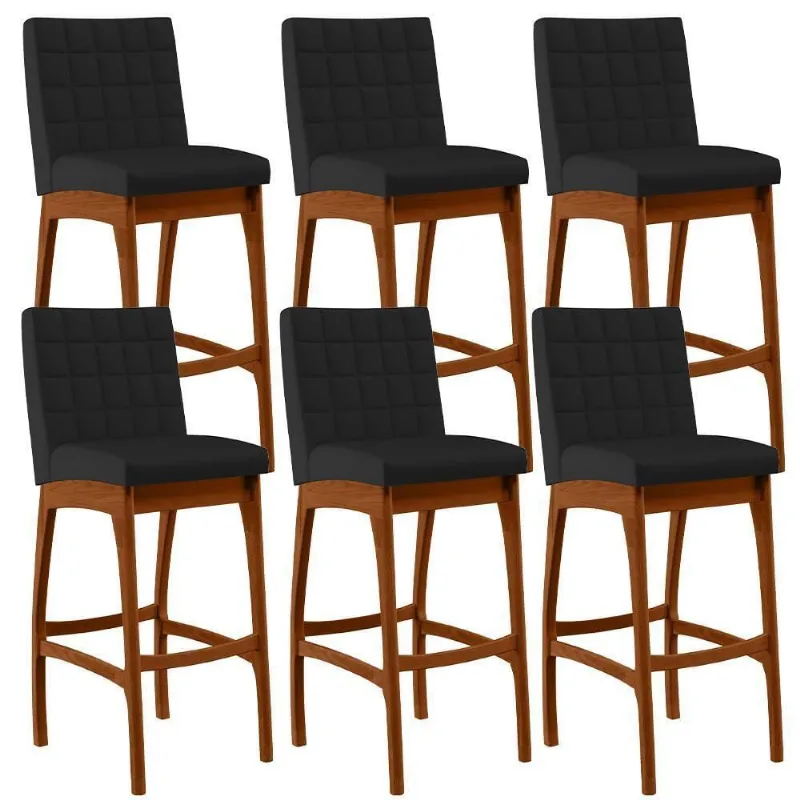 Kit 06 Banquetas Altas Mila Facto Preto Fosco - Lyam Decor
