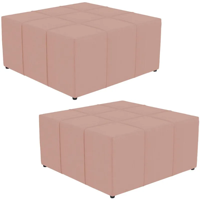 Kit 02 Puffs Decorativos Para Sala de Estar Quadrado Milano 90x90cm W01 Linho Rosê - Lyam Decor