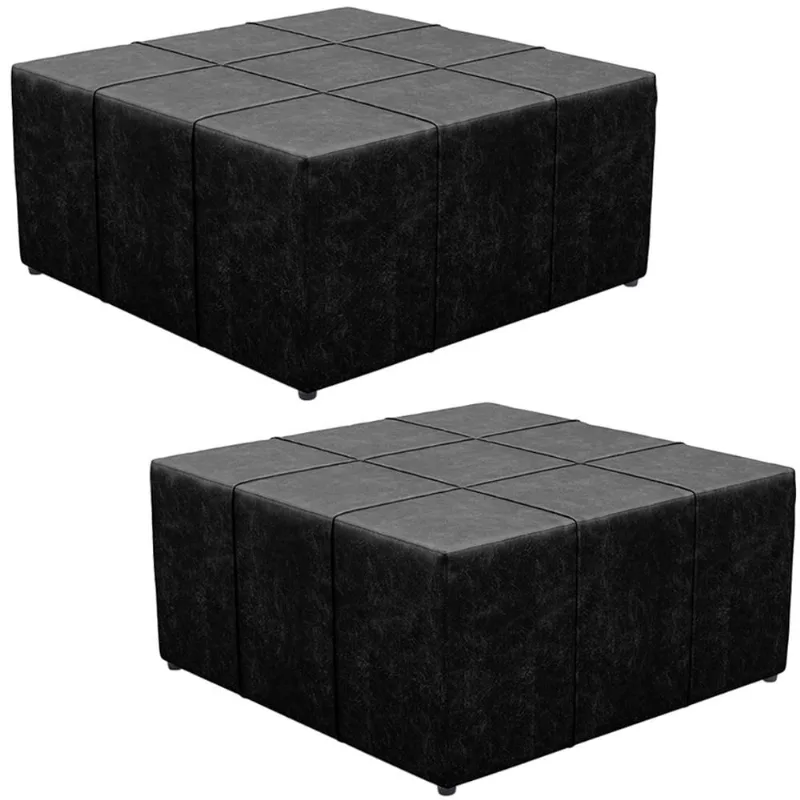 Kit 2 Puffs Decorativos Para Sala de Estar Quadrado Milano 90x90cm W01 Couríssimo Preto - Lyam Decor