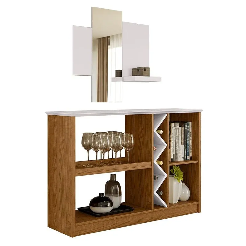 Kit Aparador Buffet Para Sala Estar e Espelho Decorativo 91cm Atlanta N01 Off White Ypê - Lyam Decor