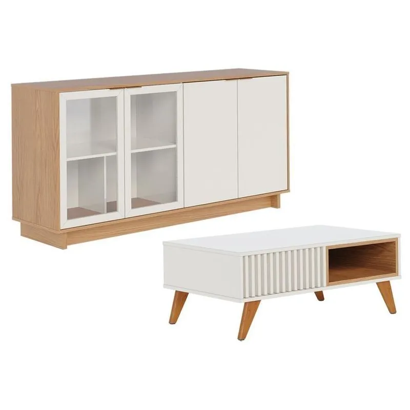 Kit Aparador Com Mesa De Centro Delta C04 Freijó Off White