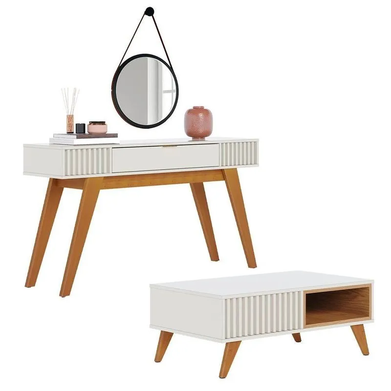 Kit Aparador Sala Com Mesa De Centro Preto Freijó Off White