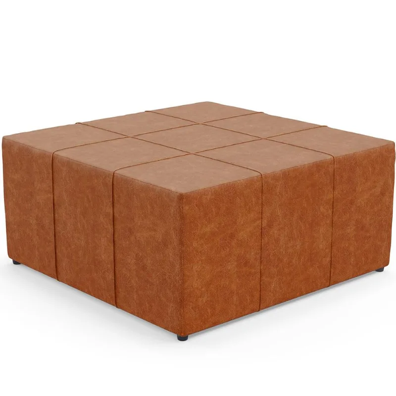 Puff Decorativo Para Sala de Estar Quadrado Milano 90x90cm W01 Couríssimo Camel - Lyam Decor