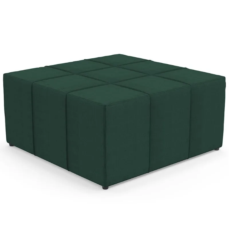Puff Decorativo Para Sala de Estar Quadrado Milano 90x90cm W01 Linho Verde Musgo - Lyam Decor