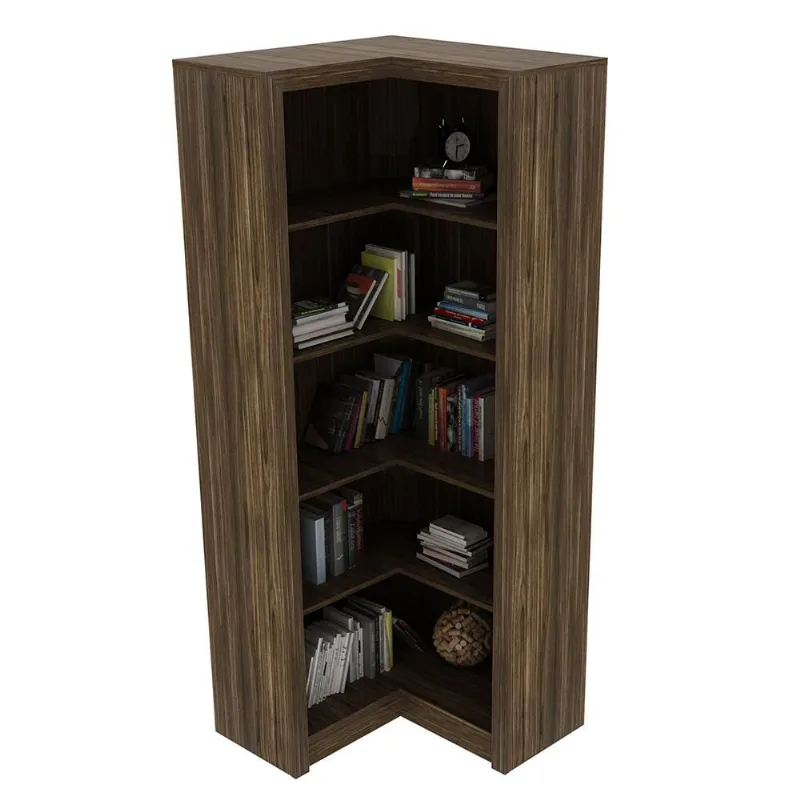 Estante de Canto Para Escritório E Home Office 4 Prateleiras Brandon 171x68cm T01 Nogal - Lyam Decor - Lyam Decor
