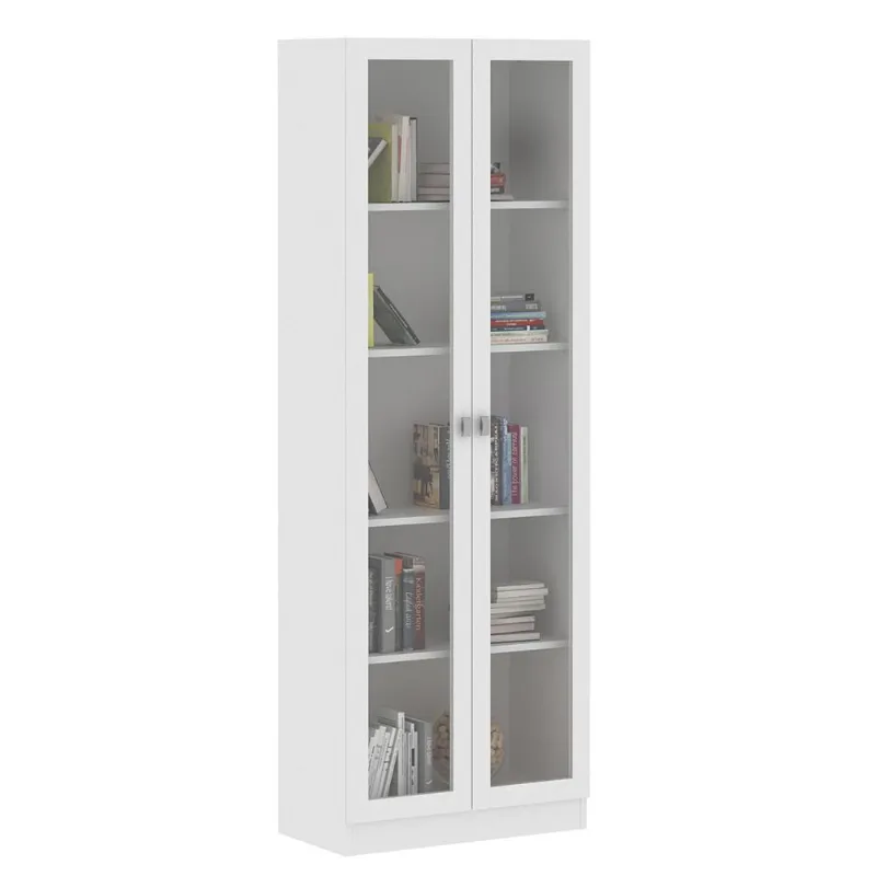 Estante Escritório Home Office 2 Portas De Vidro 4 Prateleiras Cannes 171x59 T01 Branco - Lyam Decor - Lyam Decor