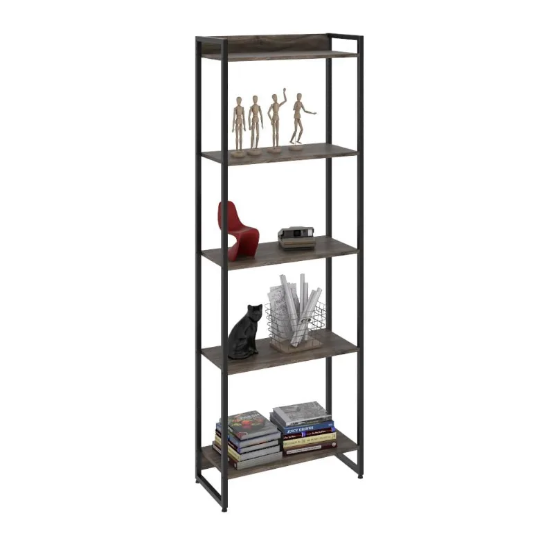 Estante Multiuso Escritório Industrial 05 Prateleiras Areta 186x60cm C01 Carvalho Dark - Lyam Decor - Lyam Decor