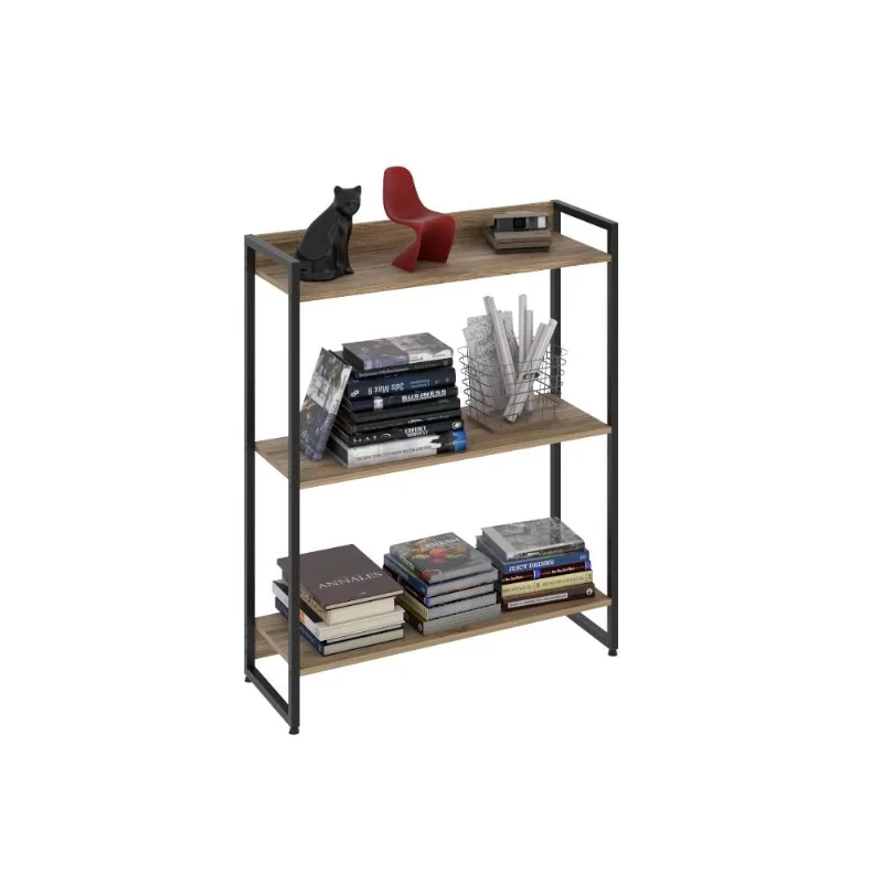 Estante Multiuso Para Escritório Industrial 03 Prateleiras Areta 104x80cm C01 Carvalho - Lyam Decor - Lyam Decor