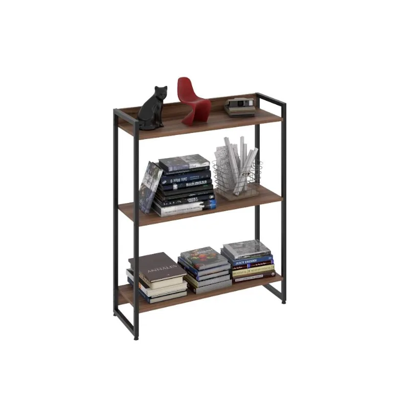 Estante Multiuso Para Escritório Industrial 03 Prateleiras Areta 104x80cm C01 Nogal - Lyam Decor - Lyam Decor