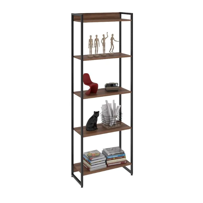 Estante Multiuso Para Escritório Industrial 05 Prateleiras Areta 186x60cm C01 Nogal - Lyam Decor - Lyam Decor