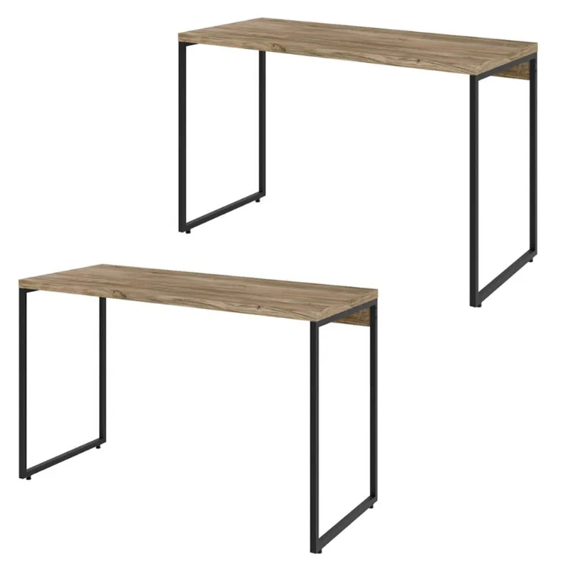 Kit 02 Mesas Para Escritório e Home Office Industrial Aspen 120 cm C01 Carvalho - Lyam Decor - Lyam Decor