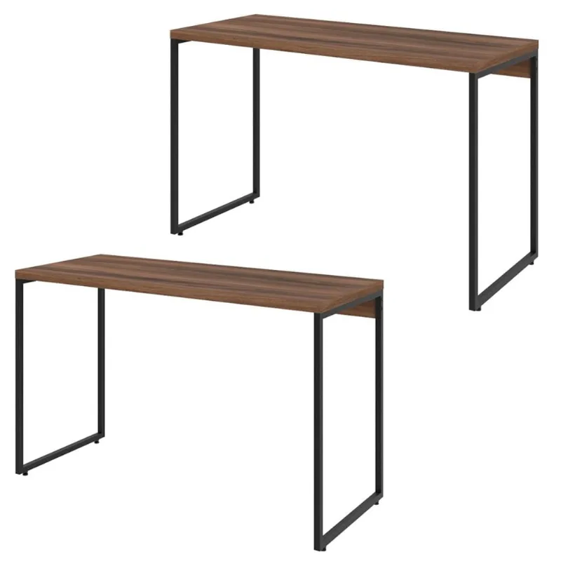 Kit 02 Mesas Para Escritório e Home Office Industrial Aspen 120 cm C01 Nogal - Lyam Decor - Lyam Decor