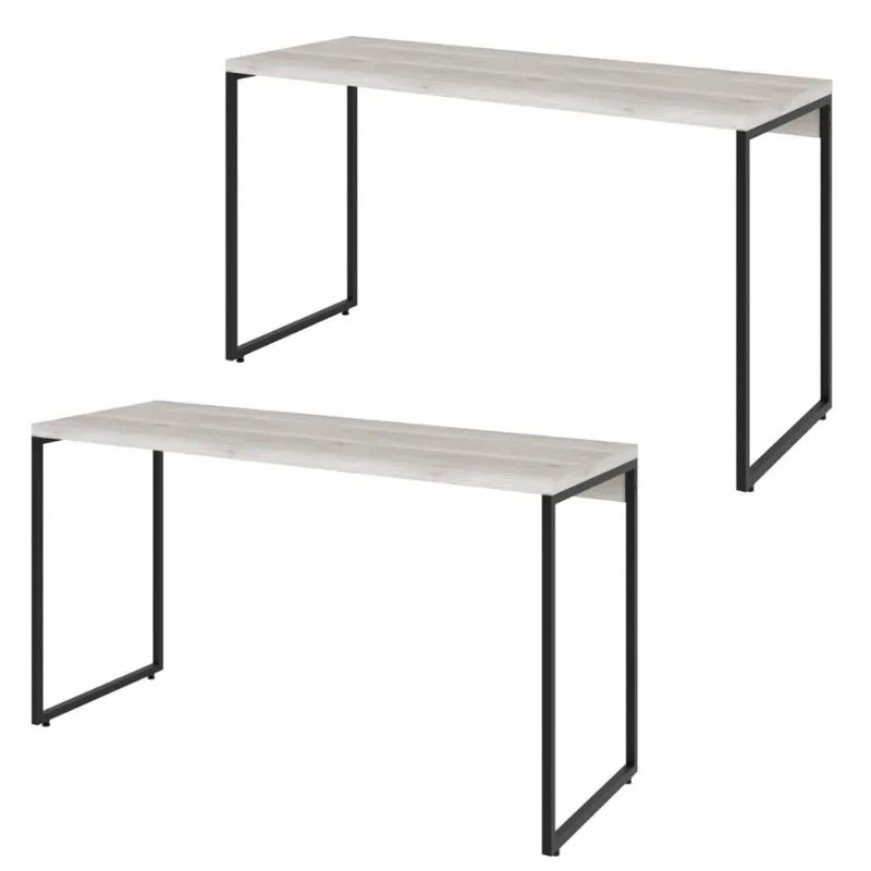 Kit 02 Mesas Para Escritório e Home Office Industrial Aspen 135 cm C01 Snow - Lyam Decor