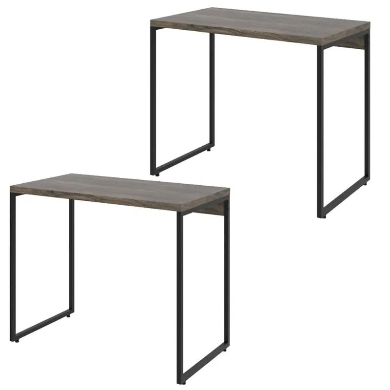 Kit 02 Mesas Para Escritório e Home Office Industrial Aspen 90 cm C01 Carvalho Dark - Lyam Decor - Lyam Decor