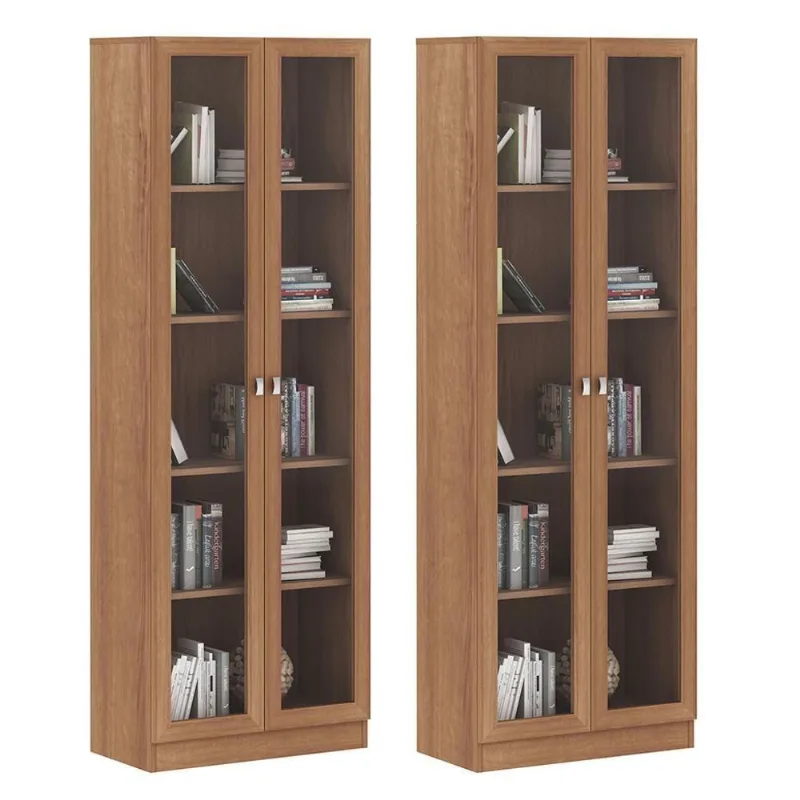 Kit 2 Estantes 2 Portas 4 Prateleiras 171X59Cm Amêndoa - Lyam Decor