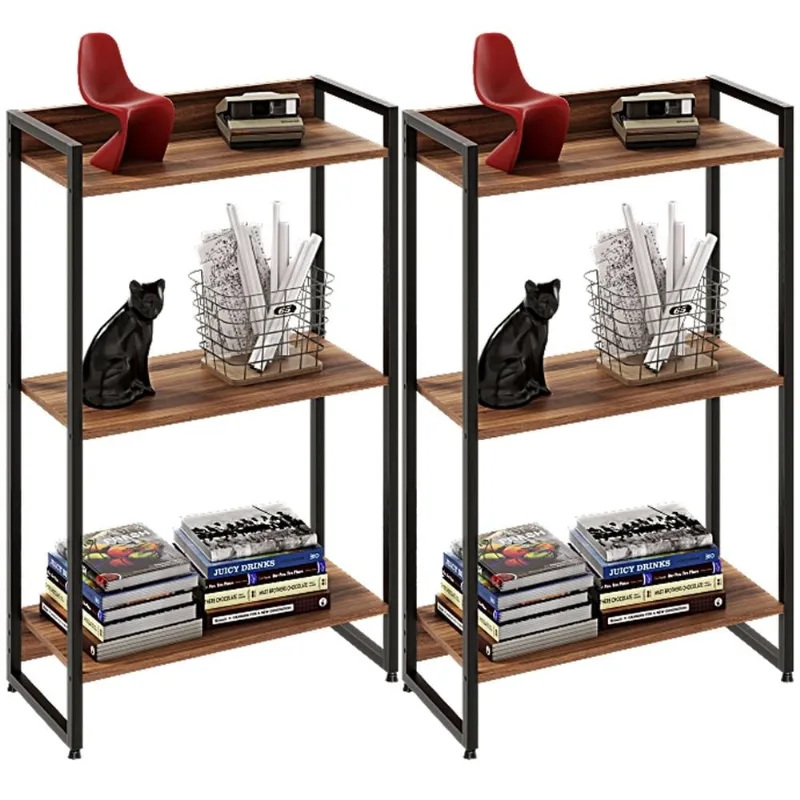 Kit 2 Estantes Multiuso Escritório Industrial 3 Prateleiras Areta 104x60cm C01 Nogal - Lyam Decor - Lyam Decor