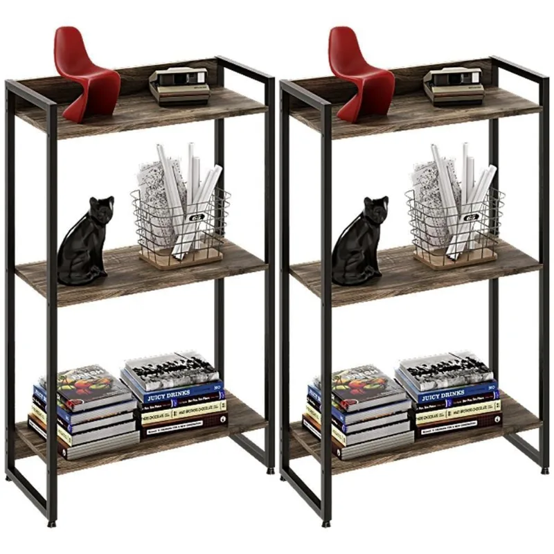 Kit 2 Estantes 3 Prateleiras 104X60Cm Carvalho Dark - Lyam Decor