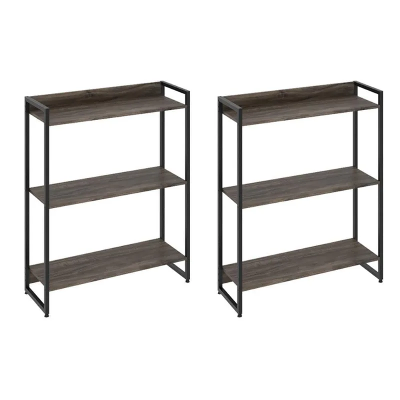 Kit 2 Estantes 3 Prateleiras 104X80Cm Carvalho Dark - Lyam Decor