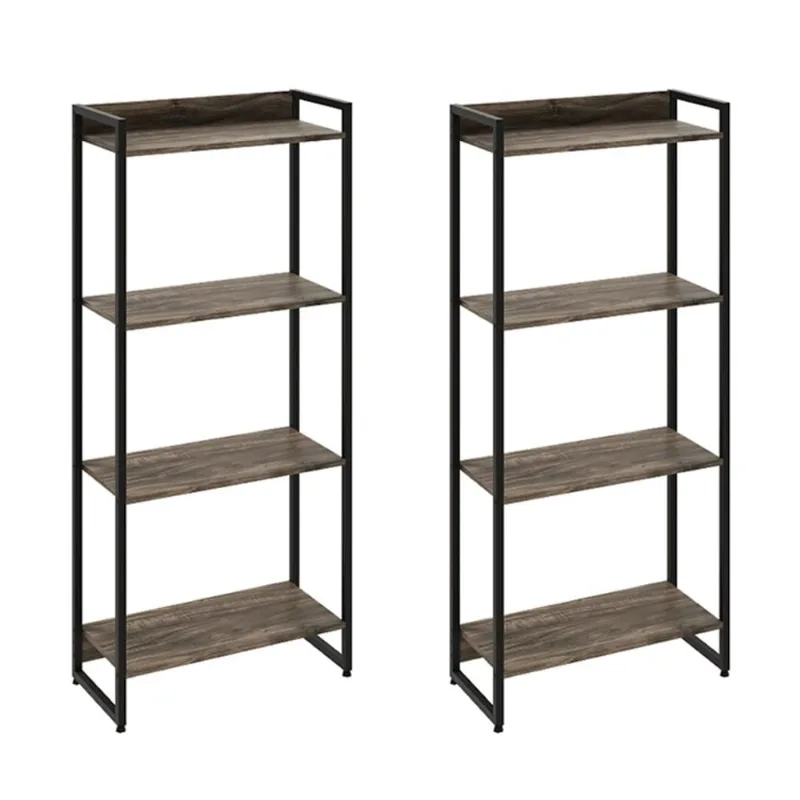 Kit 02 Estantes Multiuso Industrial 4 Prateleiras Areta 145x60cm Carvalho Dark - Lyam Decor - Lyam Decor