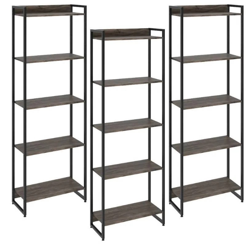 Kit 3 Estantes 5 Prateleiras 186X60Cm Carvalho Dark - Lyam Decor