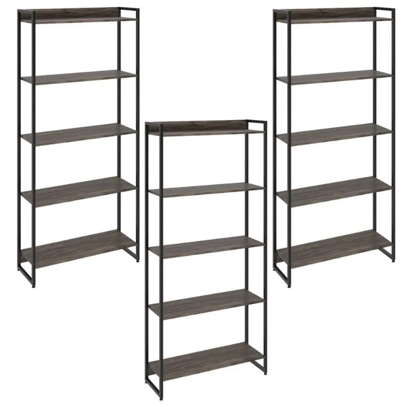 Kit 3 Estantes 5 Prateleiras 186X80Cm Carvalho Dark - Lyam Decor