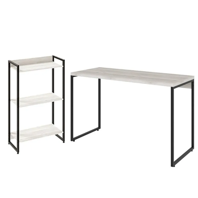 Kit Escritório Estante Areta 3 Prateleiras com Mesa Industrial Aspen 120cm C01 Snow - Lyam Decor - Lyam Decor