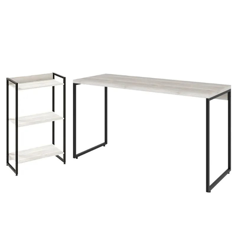 Kit Escritório Estante Areta 3 Prateleiras com Mesa Industrial Aspen 135cm C01 Snow - Lyam Decor - Lyam Decor