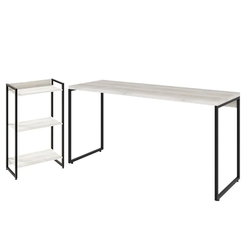 Kit Escritório Estante Areta 3 Prateleiras com Mesa Industrial Aspen 150cm C01 Snow - Lyam Decor - Lyam Decor