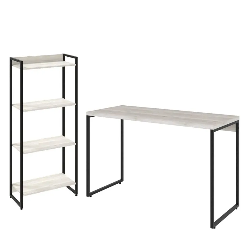 Kit Escritório Estante Areta 4 Prateleiras com Mesa Industrial Aspen 120cm C01 Snow - Lyam Decor - Lyam Decor