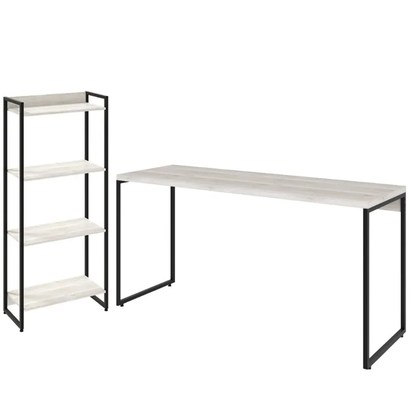 Kit Escritório Estante Areta 4 Prateleiras com Mesa Industrial Aspen 150cm C01 Snow - Lyam Decor - Lyam Decor