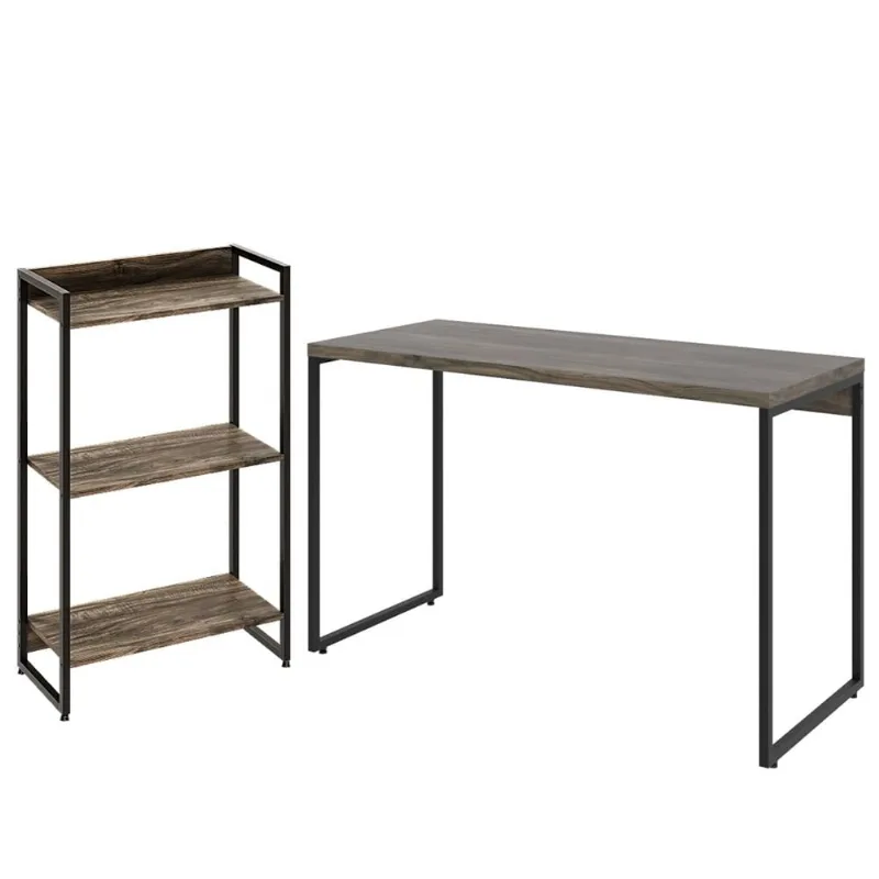 Kit Estante Areta 3 Prateleiras com Mesa Industrial Aspen 120cm C01 Carvalho Dark - Lyam Decor - Lyam Decor