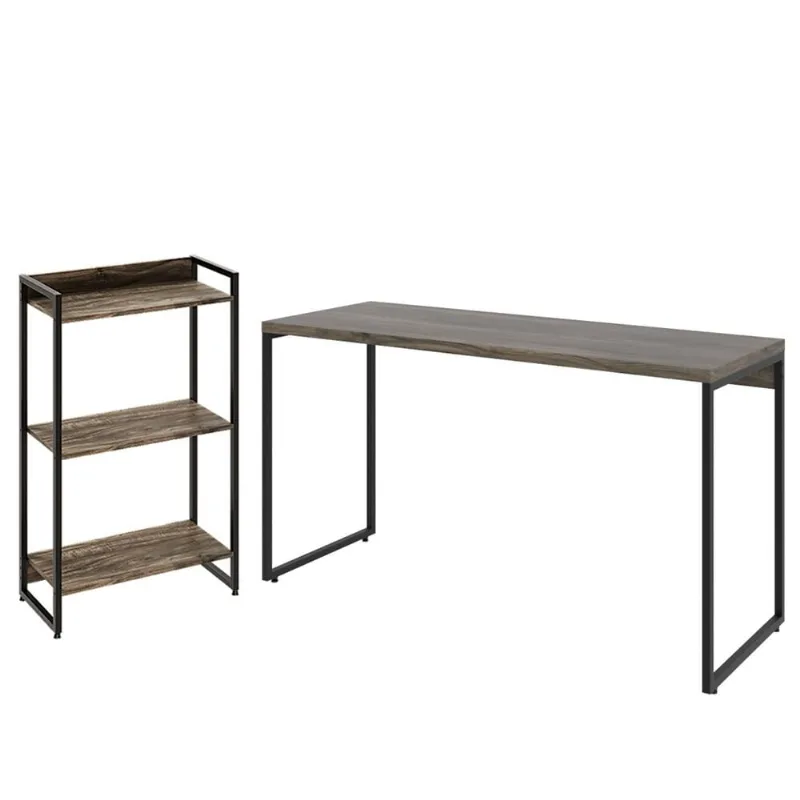 Kit Estante Areta 3 Prateleiras com Mesa Industrial Aspen 135cm C01 Carvalho Dark - Lyam Decor - Lyam Decor