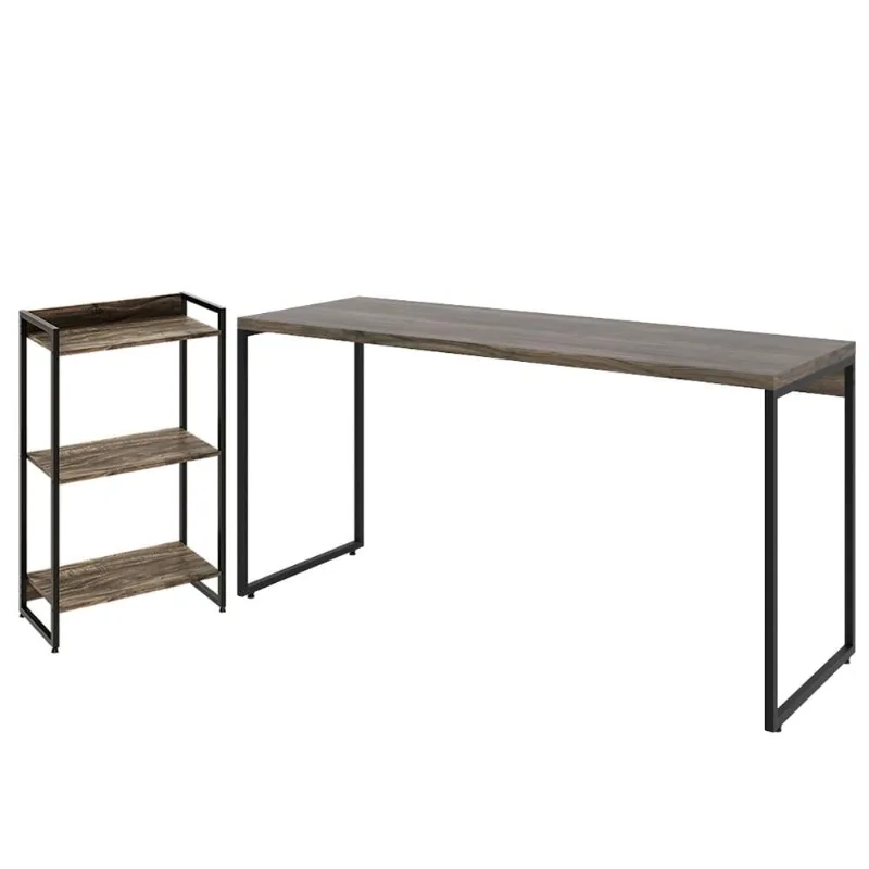 Kit Estante Areta 3 Prateleiras com Mesa Industrial Aspen 150cm C01 Carvalho Dark - Lyam Decor - Lyam Decor