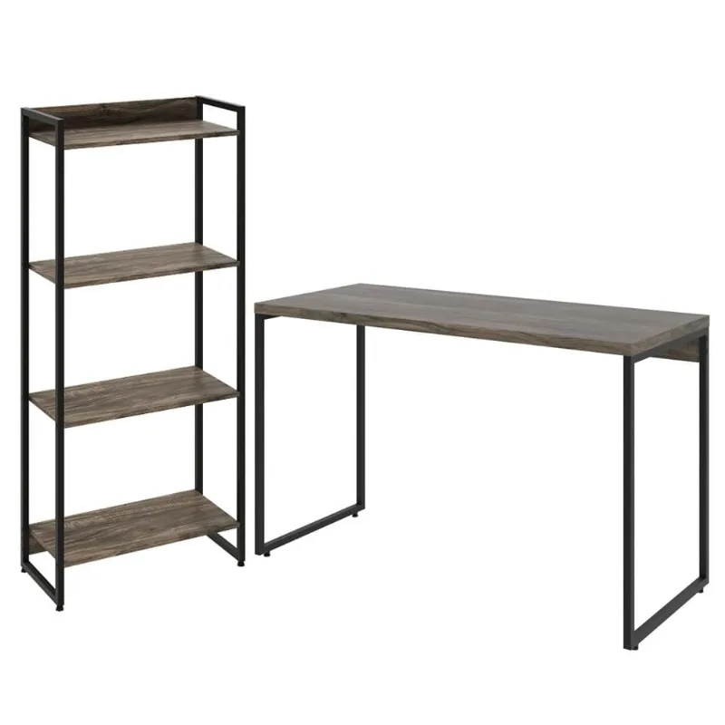 Kit Estante Areta 4 Prateleiras com Mesa Industrial Aspen 120cm C01 Carvalho Dark - Lyam Decor - Lyam Decor