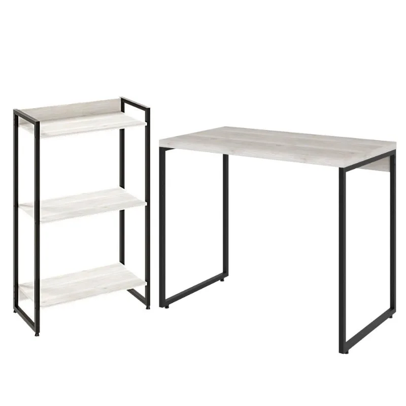 Kit Para Escritório Estante Areta 3 Prateleiras Mesa Industrial Aspen 90cm C01 Snow - Lyam Decor - Lyam Decor