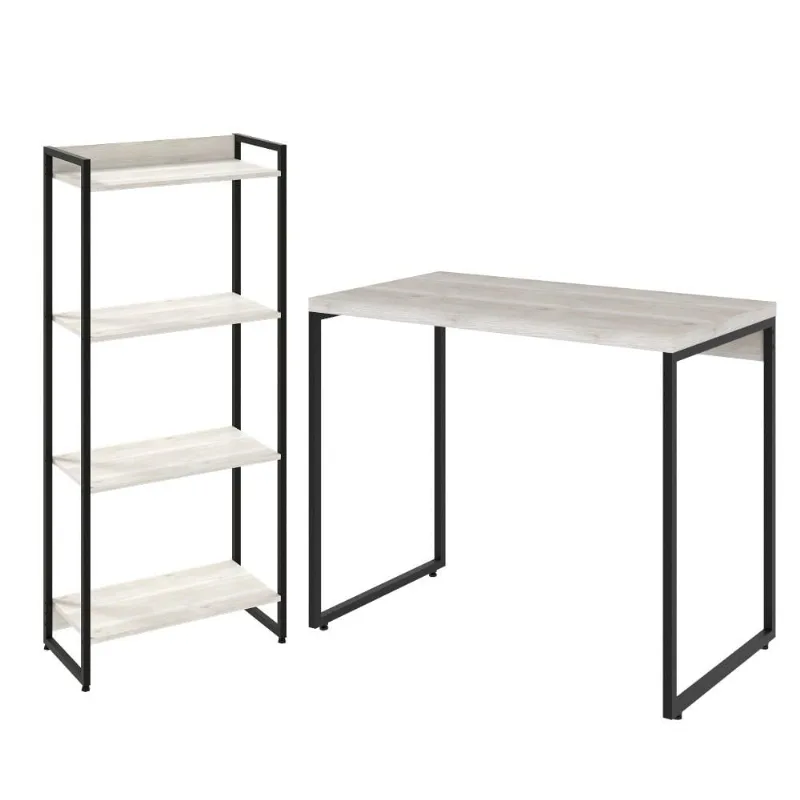 Kit Para Escritório Estante Areta 4 Prateleiras Mesa Industrial Aspen 90cm C01 Snow - Lyam Decor - Lyam Decor