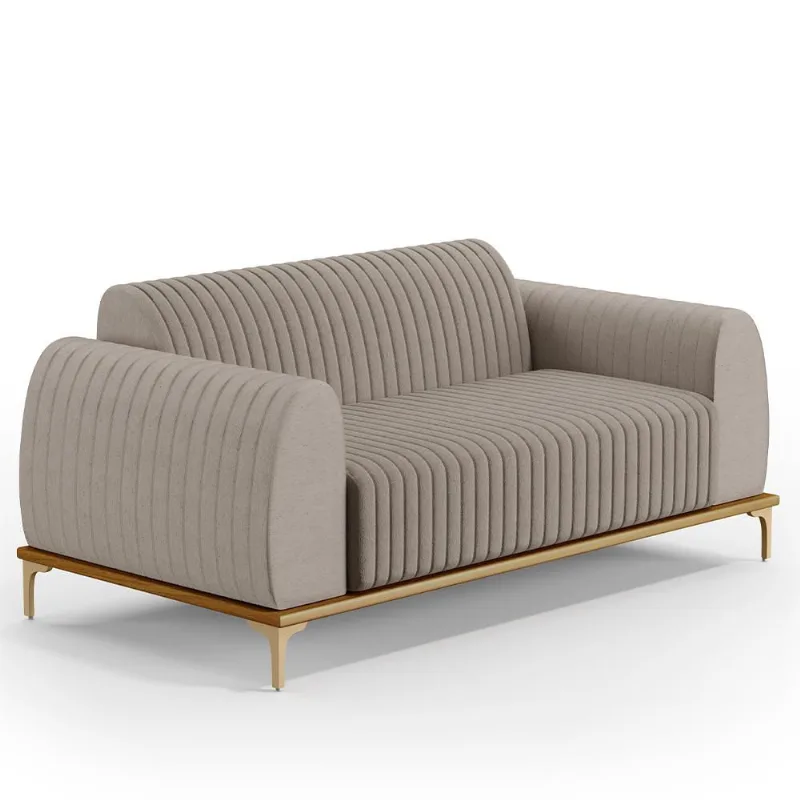 Sofá 2 Lugares Para Sala de Estar Molino 150 cm D02 Pés D'Ouro Linho Bege C-107 - Lyam Decor