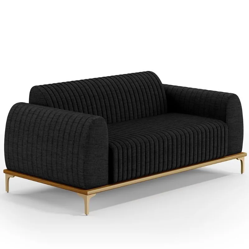 Sofá 2 Lugares Molino 150 Cm Pés D'ouro Chumbo D-465 - Lyam Decor