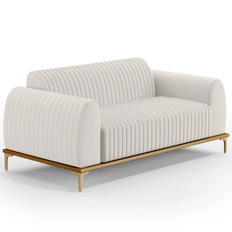 Sofá 2 Lugares Para Sala de Estar Molino 150 cm D02 Pés D'Ouro Linho Cru C-443 - Lyam Decor