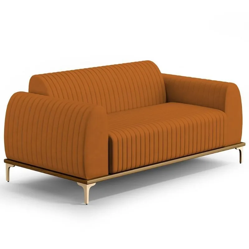 Sofá 2 Lugares Molino 150 Cm Pés D'ouro Veludo Telha C-262 - Lyam Decor