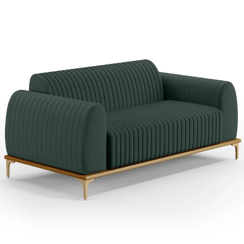 Sofá 3 Lugares Para Sala de Estar Molino 180 cm D02 Pés D'Ouro Linho Verde Musgo C-117 - Lyam Decor - Lyam Decor