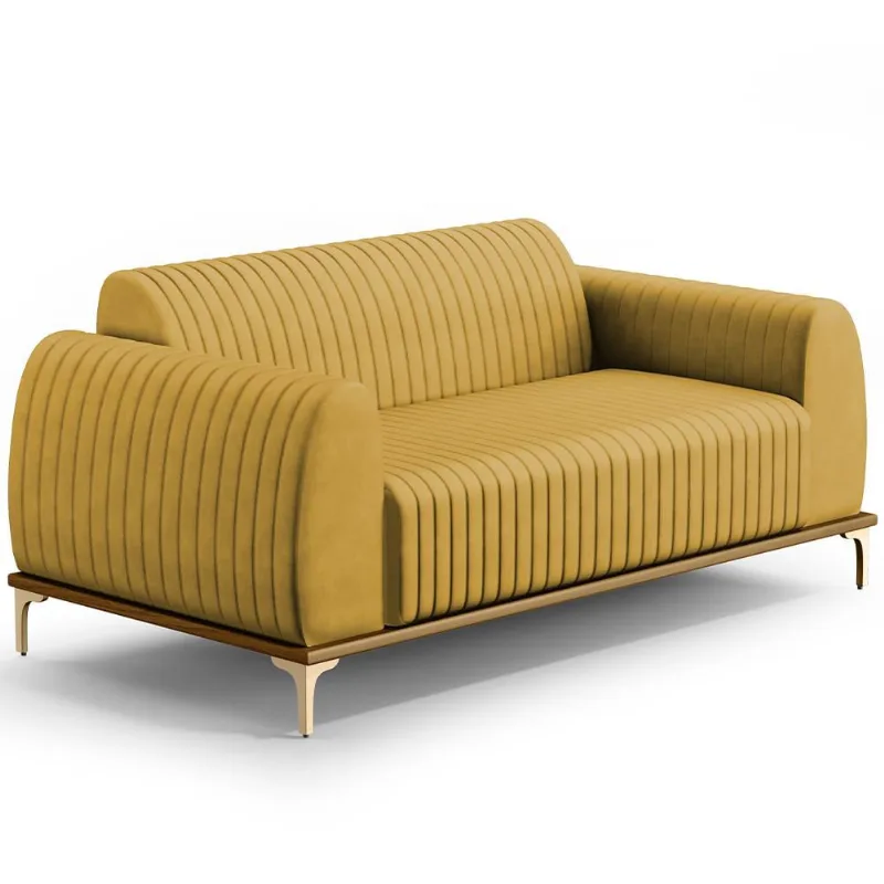 Sofá 3 Lugares Para Sala De Estar Molino 180 Cm D02 Pés D'ouro Veludo Mostarda C-260 - Lyam Decor - Lyam Decor