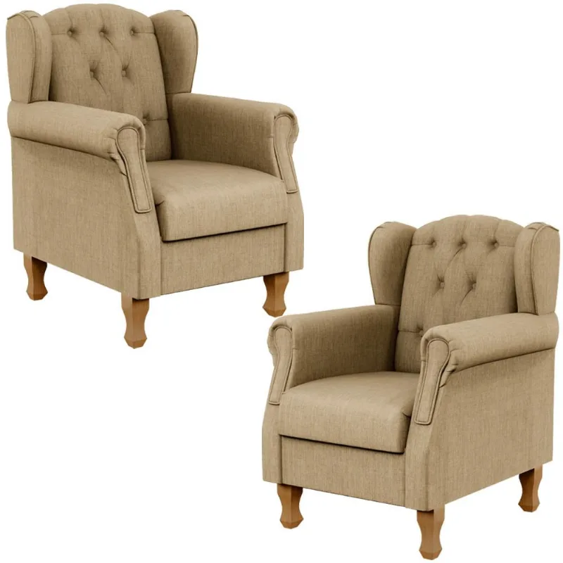 Kit 02 Poltronas Decorativa Para Sala De Estar Yara P02 Linho Bege Escuro - Lyam Decor - Lyam Decor